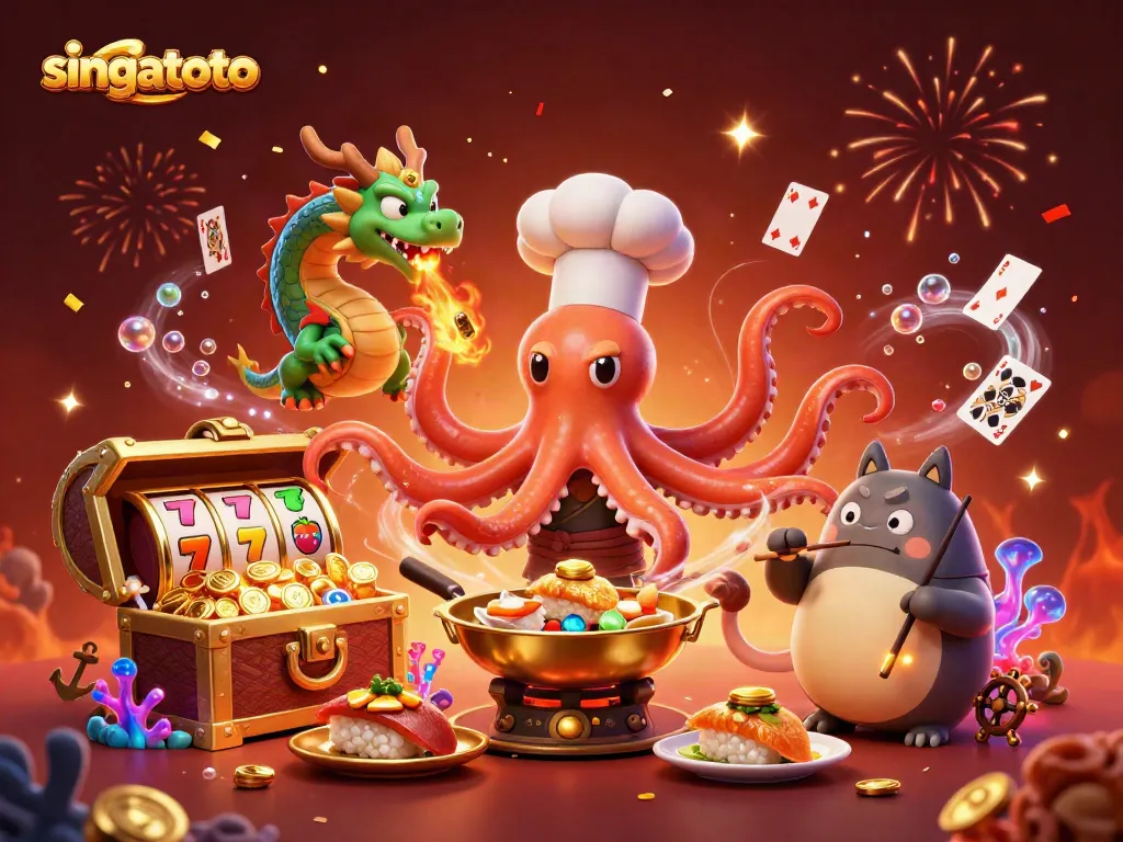 Experience the excitement of singatoto with dynamic slot reels and vibrant casino characters in action.