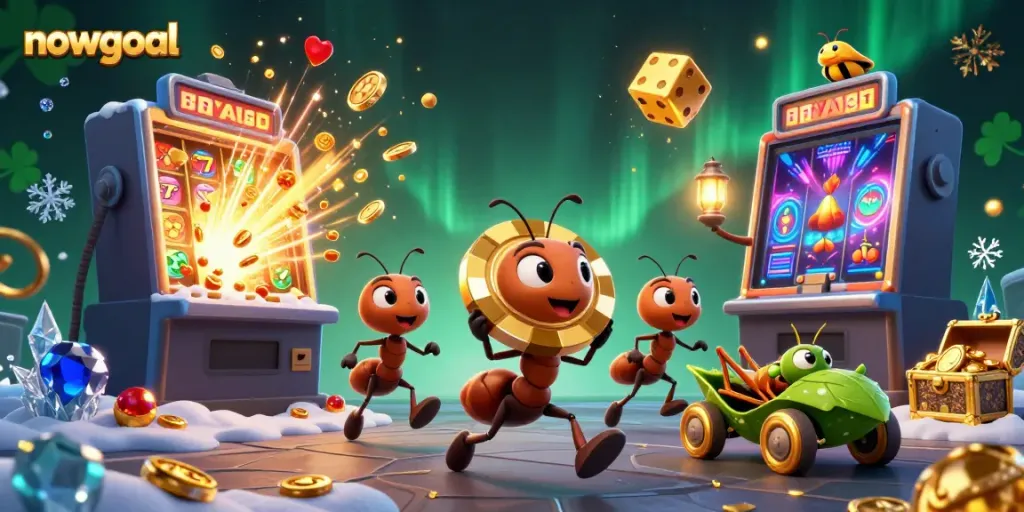 Experience the thrill of nowgoal as cartoon ants steal a giant poker chip amidst casino chaos.