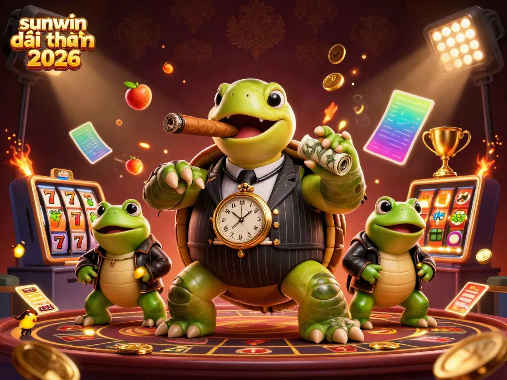Engage with the vibrant atmosphere of sunwin đổi thưởng 2026 featuring a cartoon turtle and bullfrog enforcers.