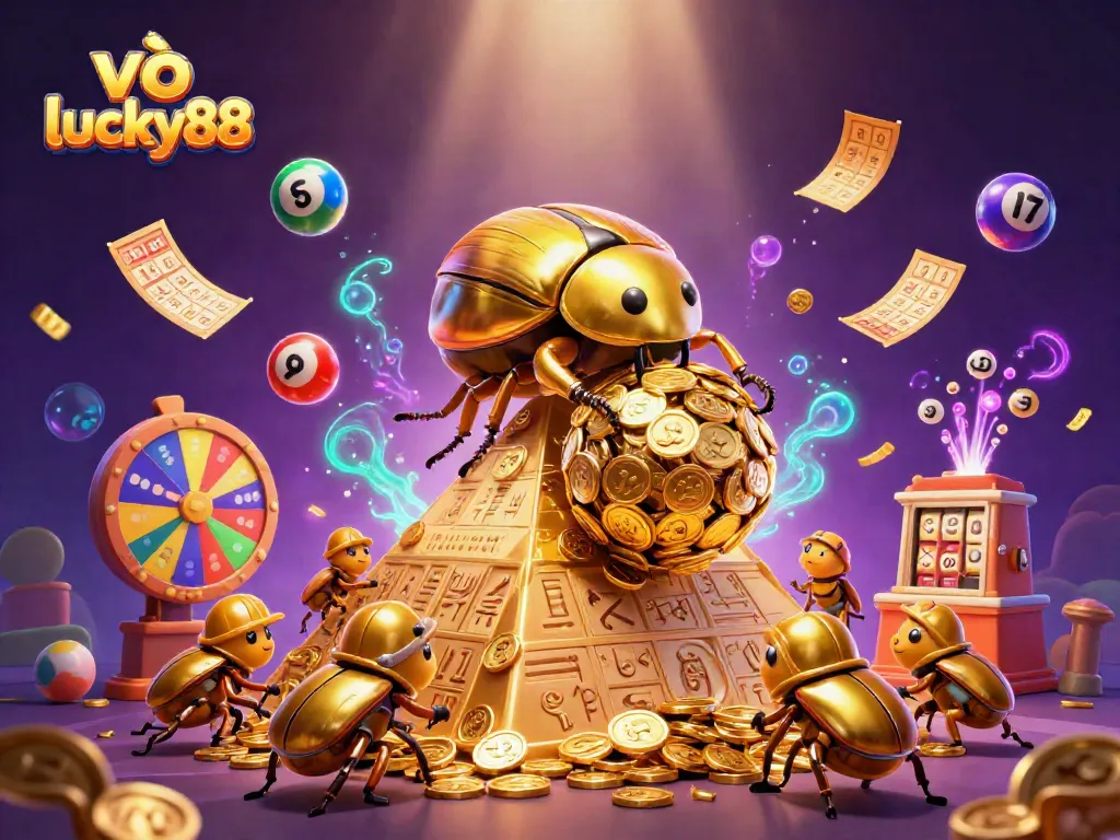 Join the fun at vào lucky88, with golden coins and colorful lottery elements creating a vibrant gambling scene.