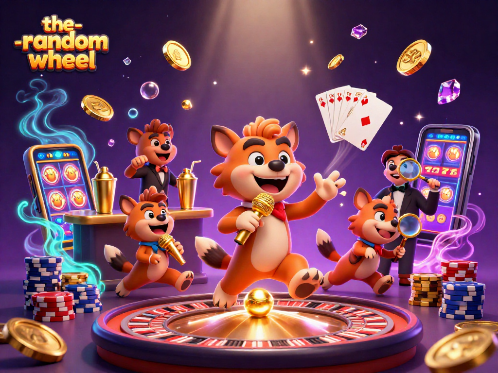Experience excitement with the-random-wheel as hyenas entertain in a vibrant casino scene.