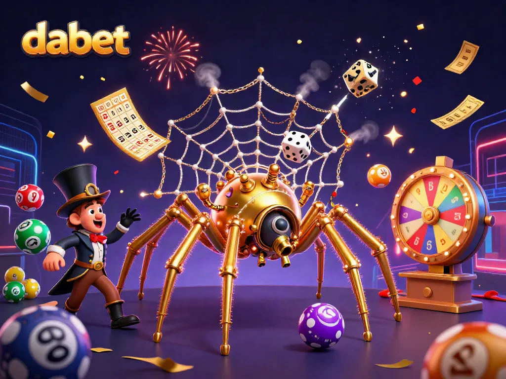 Play slots and win with Dabet in this vibrant casino scene filled with action elements.