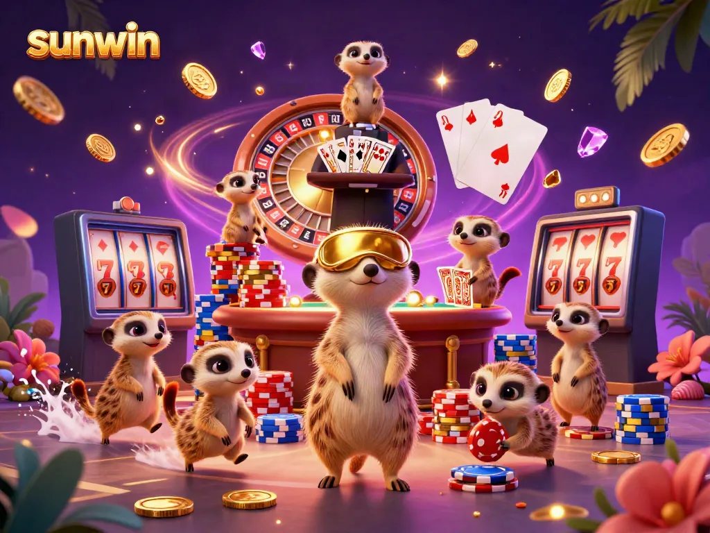 Experience the vibrant excitement of sunwin's casino gaming scene with meerkats managing a thrilling operation.