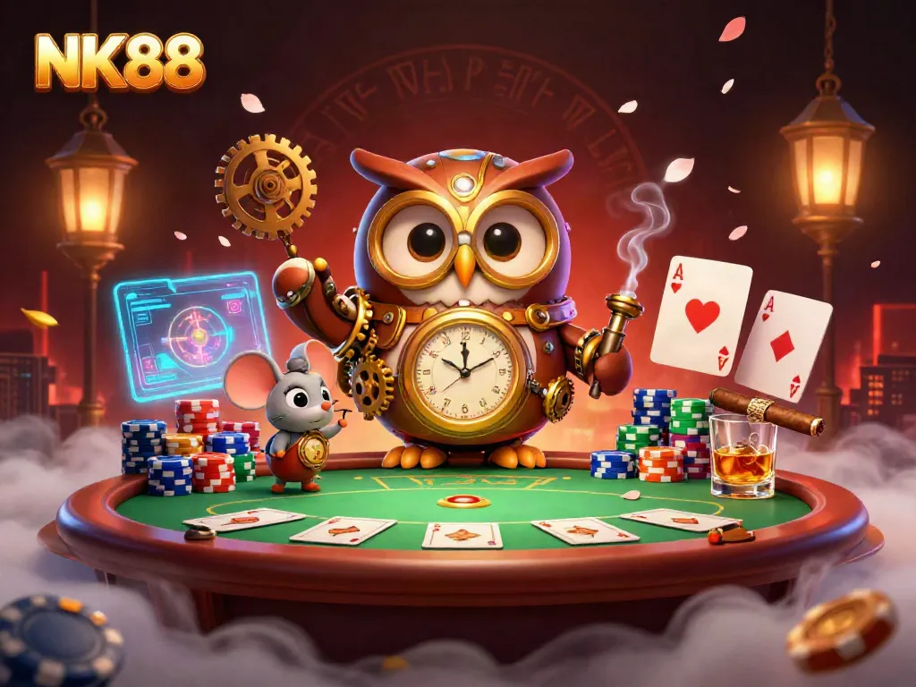Experience thrilling gaming with NK88 in this vibrant casino scene featuring characters and elements.