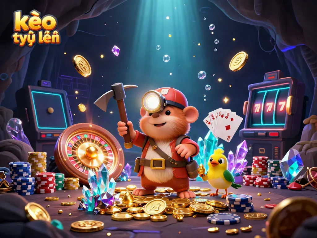 Experience kèo trực tuyến with a vibrant 3D treasure hunter scene featuring exciting casino elements.