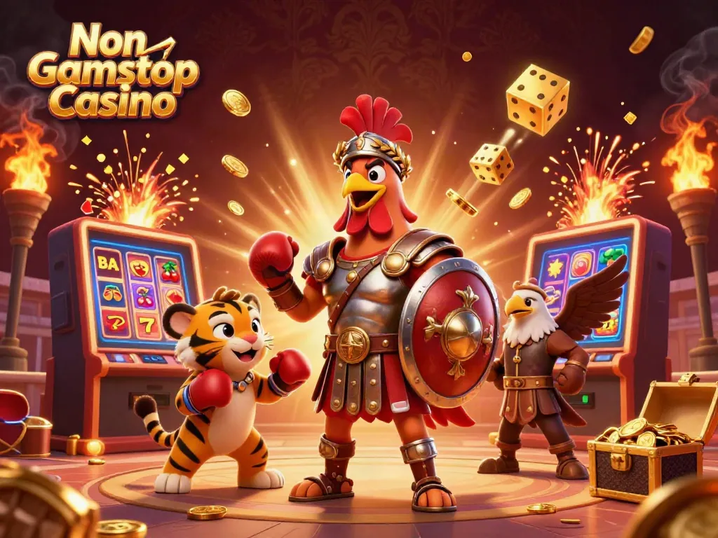 Experience exciting gameplay at Non Gamstop Casino with 3D rooster, tiger, and immersive slot machine!