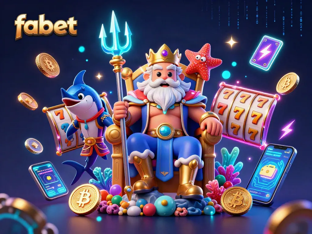 Engage with fabet's exciting slot games featuring Neptune, a samurai, and vibrant crypto elements.