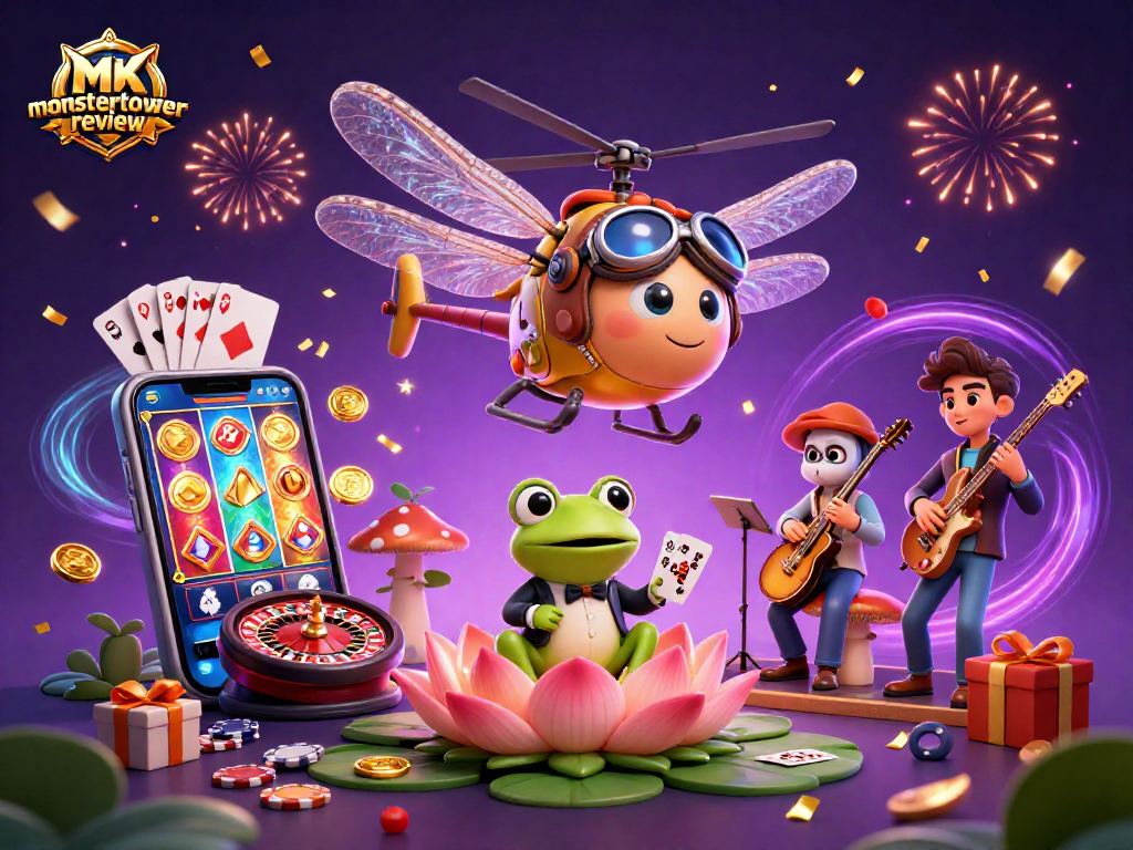 Engage in thrill with monstertowerreview as a dragonfly pilot hovers over vibrant lily pad casino scenes.