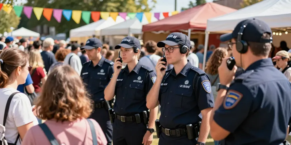 Event Security professionals ensuring safety at a vibrant festival, trusted local service.