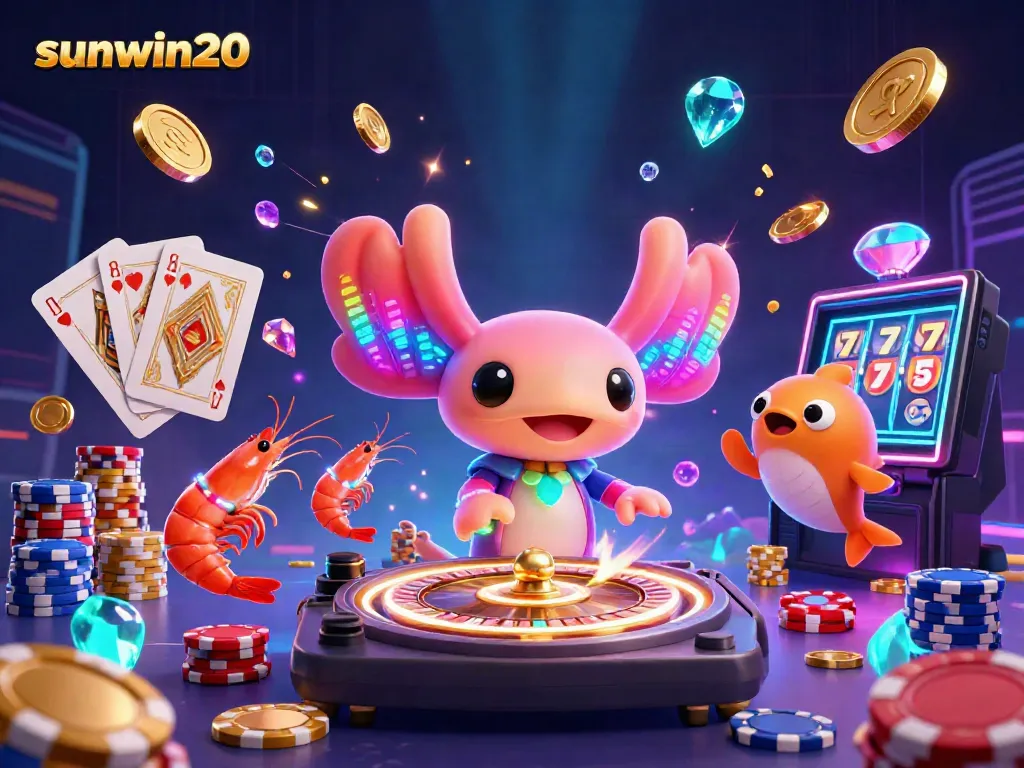Experience sunwin20 in a vibrant 3D casino scene with dynamic characters and flashing game elements.