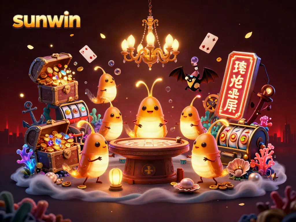 Engage in thrilling adventures with Sunwin's vibrant casino featuring illuminating glowworms and jackpot excitement.