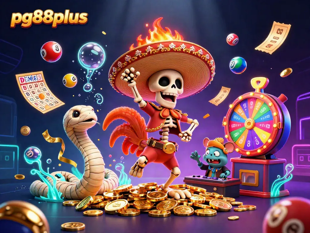 Win big at pg88plus with a vibrant 3D casino scene of mariachi chicken celebrating in golden coins