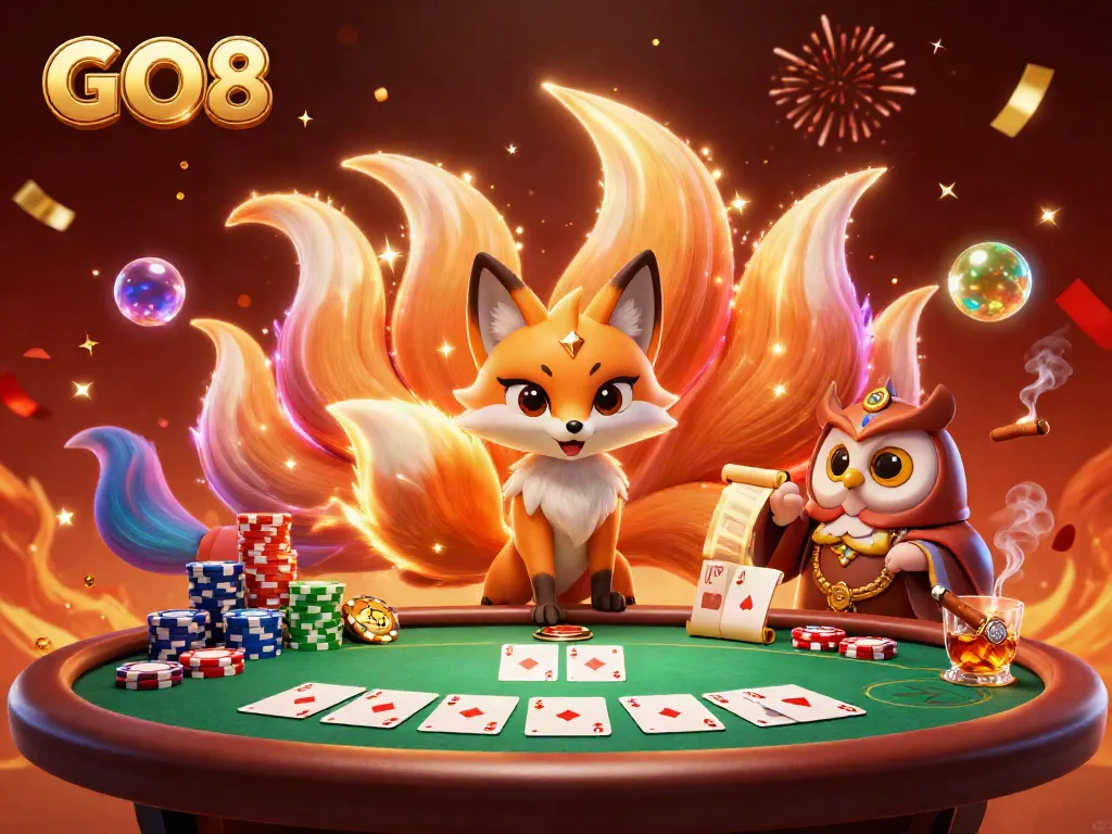 Experience thrilling poker action with GO8 in a vibrant 3D illustration showcasing gaming excitement.