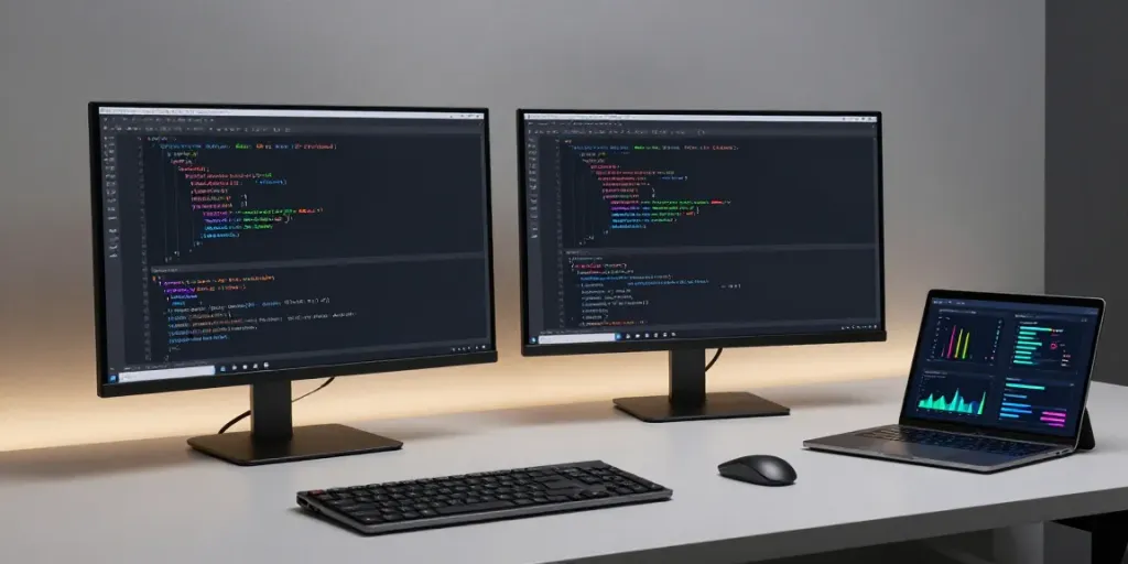 Buy .uk domain in a modern tech workspace featuring advanced software development tools.