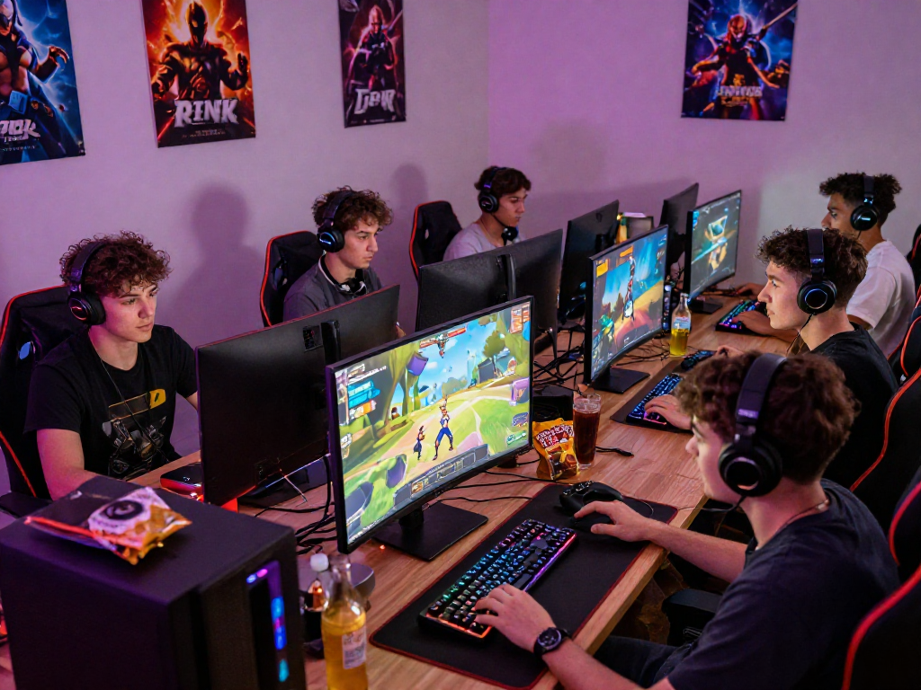 Playing engaging porn games in a lively gaming room with friends.