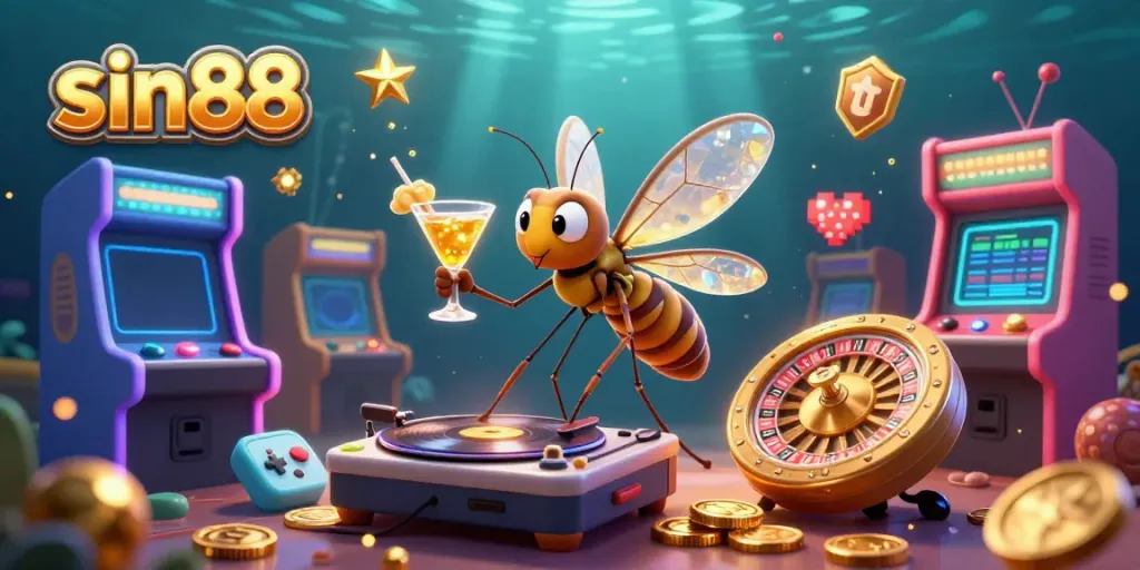 Experience sin88's lively casino atmosphere with vibrant characters and elements enhancing the gambling excitement.