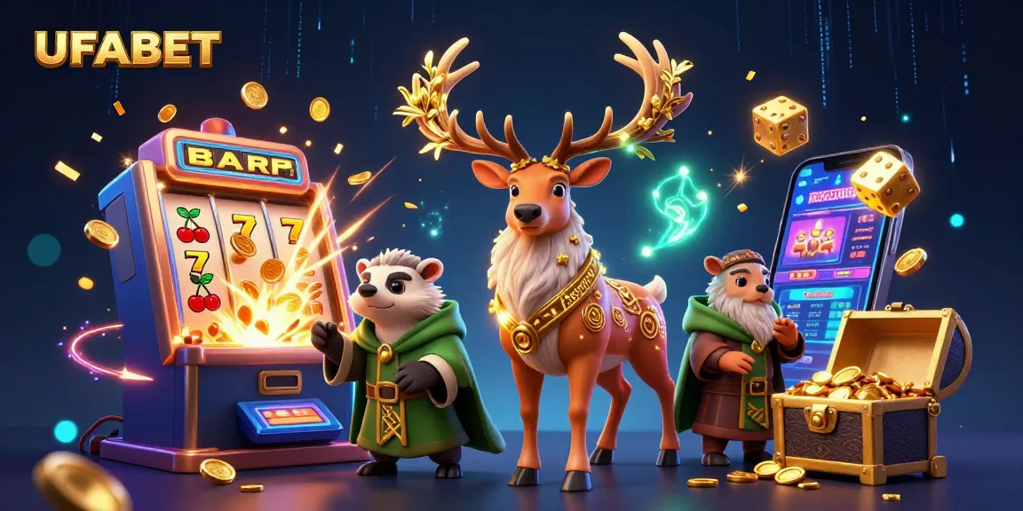 Spin and win at UFABET with a vibrant, magical 3D casino illustration brimming with excitement.