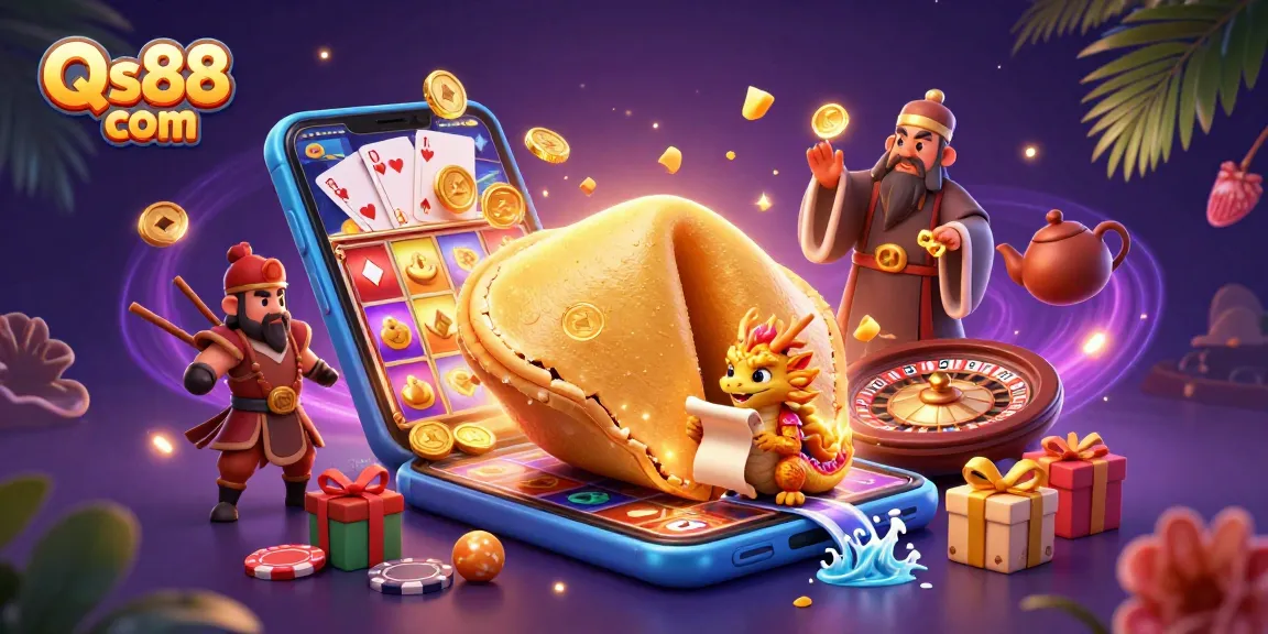 Engage with exciting gameplay at Qs88 com as golden fortune cookie creatures protect treasures amidst vibrant casino elements.