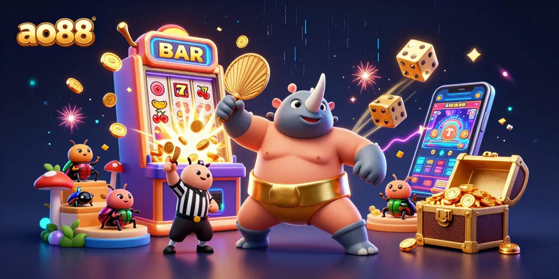 Engage with exciting ao88 casino adventures featuring a rhythmic beetle champion amidst jackpot excitement.