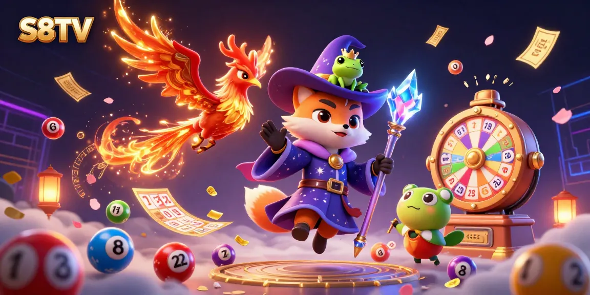 Experience the excitement of S8TV with a mystical scene of a wizard fox and a phoenix in a vibrant casino setting.