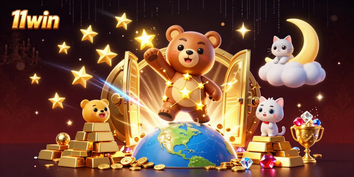 Experience the excitement of 11win with a dazzling 3D casino-themed illustration featuring rich visuals.
