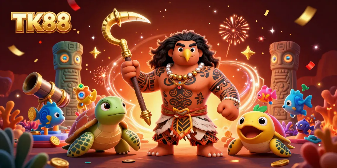Engage with TK88's underwater adventure, featuring a demigod hawk and turtle in a colorful fish shooting game.