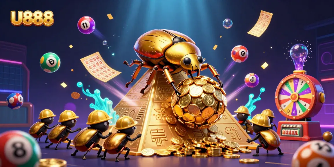 Engage with vibrant U888 casino games featuring lottery balls, bingo cards, and golden tickets.