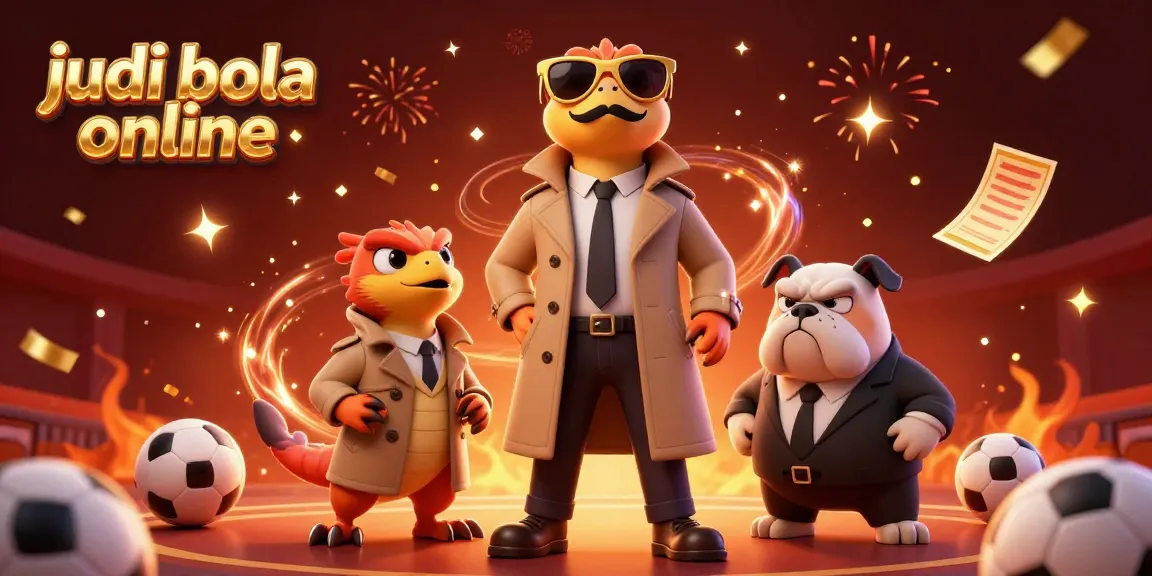 Bet on judi bola online with a thrilling 3D scene of raptors in a trench coat entering a sports betting casino.