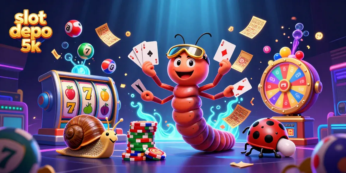 Experience thrilling wins with slot depo 5k as lively characters engage in a vibrant casino scene.